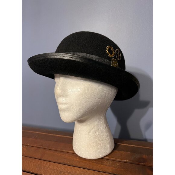 Steampunk Bowler Black Hat OS With Gears Halloween Costumes‎ Cosplay Dress Up - Picture 1 of 5